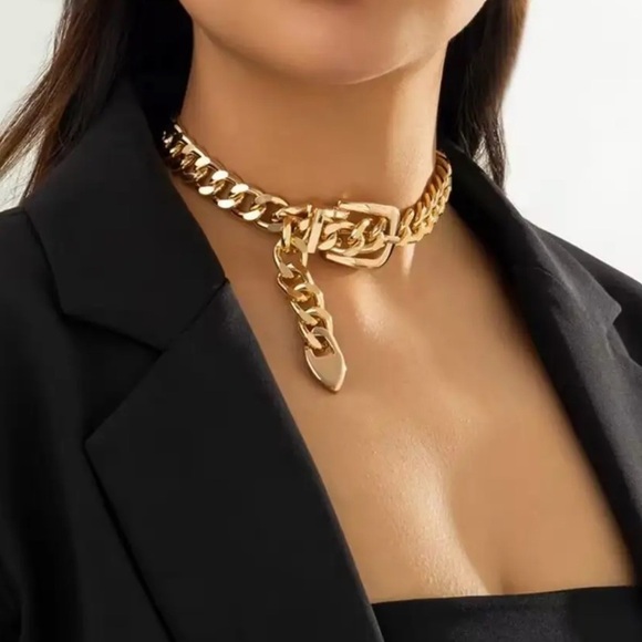Boutique Jewelry - Gold Belt Buckle Design Exaggerated Choker Necklace